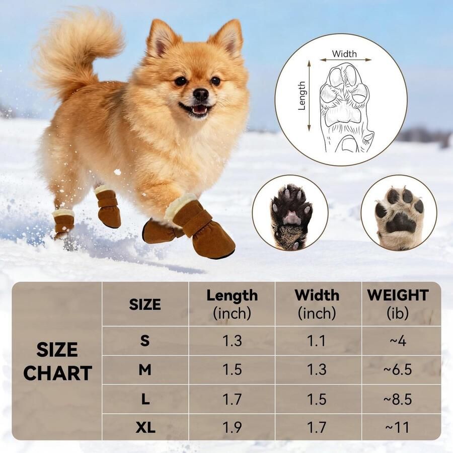 Bescher de Hondenlaarzen voor Kleine en Middelgrote Honden Antislip Ideaal voor Winterse Activiteiten Bruin