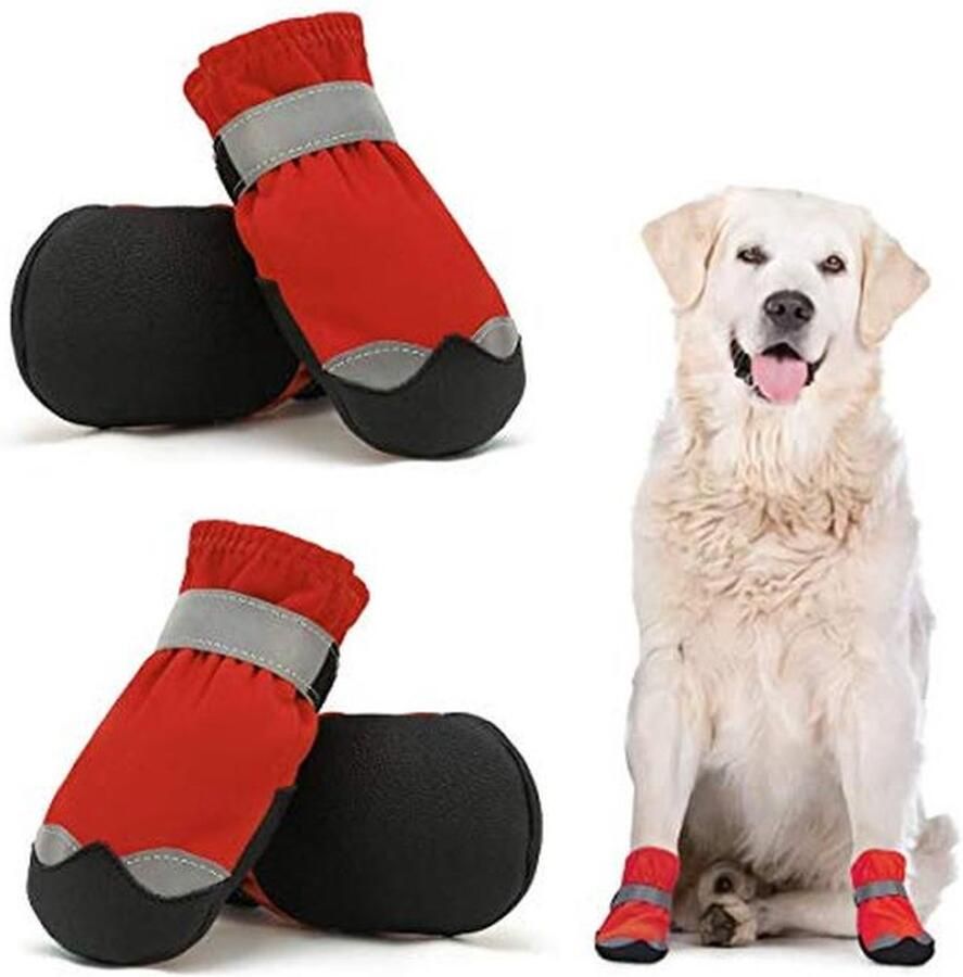 Bescher de Hondenschoenen voor Grote en Medium Honden Anti-Slip Buitenlaarzen met Reflecterende Bandjes 4 Stuks