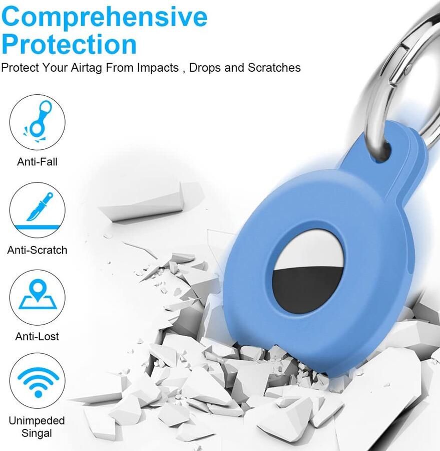 Beschermhoes compatibel met AirTag 1 stuk dikke siliconen sleutelhanger hoesje compatibel met Airtag duurzame beschermende houder hoes met anti-verlies sleutelring huisdierhalsband locator