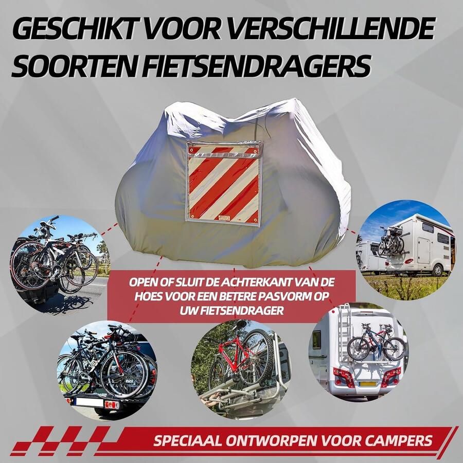 Beschermhoes van 600D Oxford-stof voor 2 fietsen caravan campingbagagedrager geschikt voor VW California (T6.1 T7) Skoda Kodiaq BMW X3 X5 (crème)