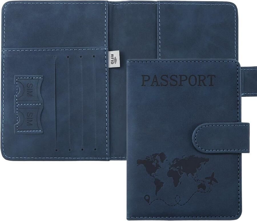 Beschermhoes voor het Spaanse paspoort paspoorthoes van PU-leer met RFID-blokkering met kaartvakken reisportemonnee Navy Blauw 2 Minimalistisch