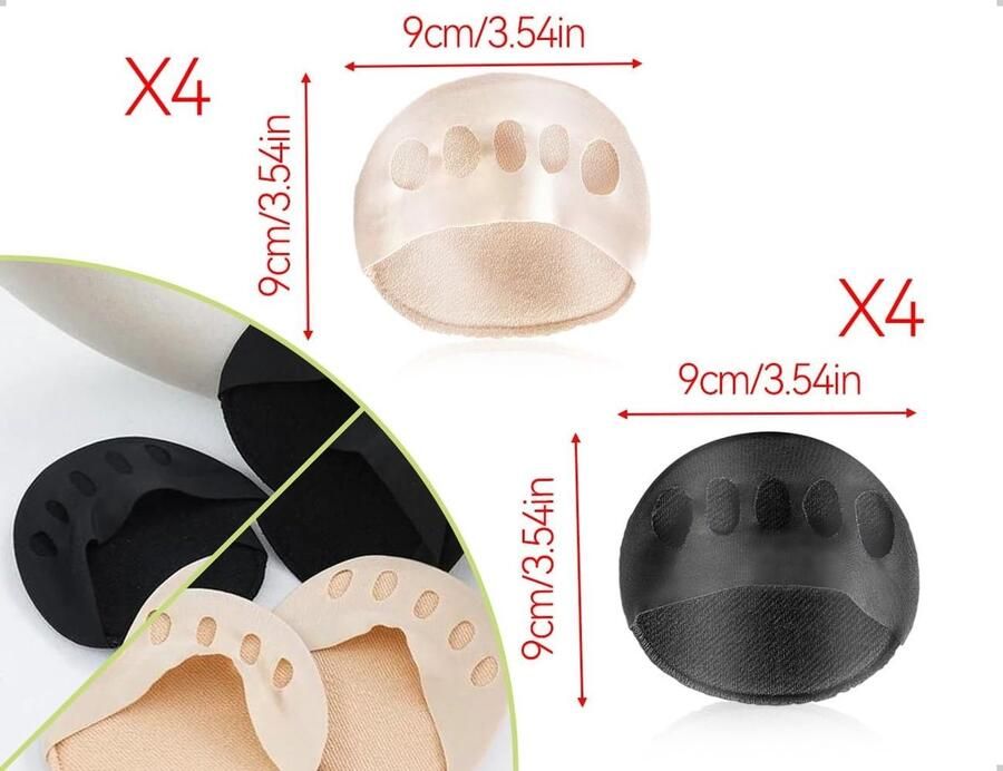 Beschermkappen voor de voorvoet Onzichtbare sokken voor dames met antislip katoenen inzetstukken voor hoge hakken en ballerina's in huidskleur en zwart