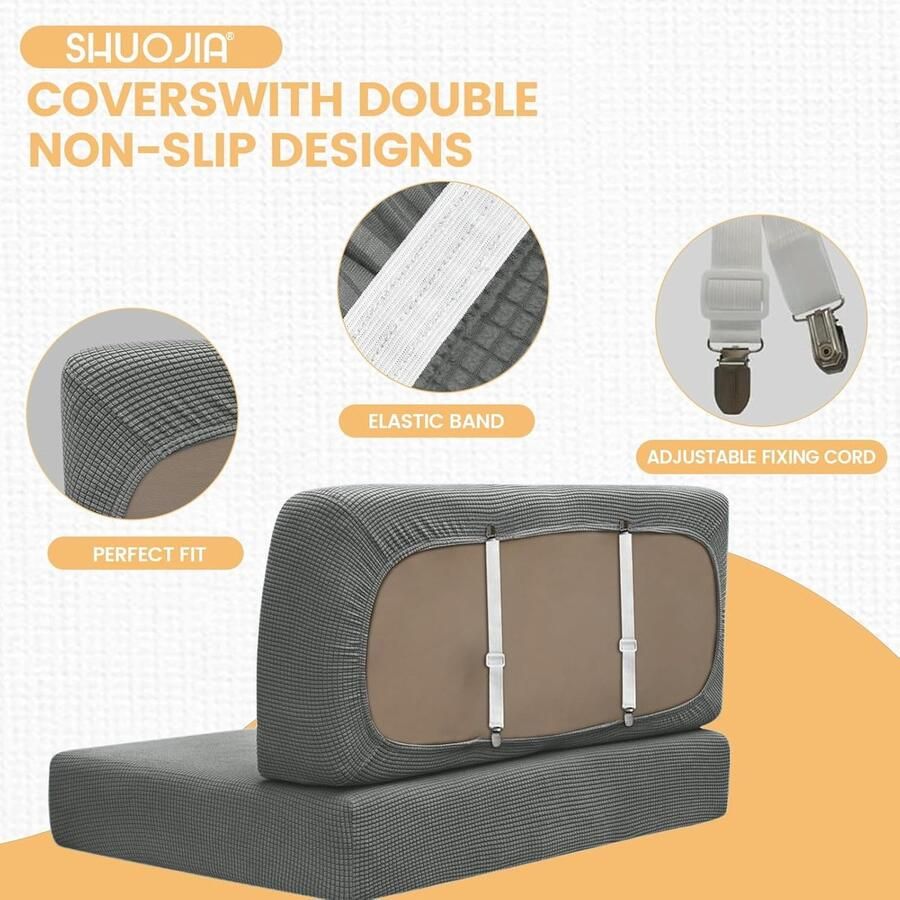Bezingen voor kampeerwagenkussens Jacquard antislip zitkussens voor camper met verstelband sofa-zitkussenbeschermer voor beschermhoes kampeerwagen kussens wasbaar (Donkergrijs B 65- D
