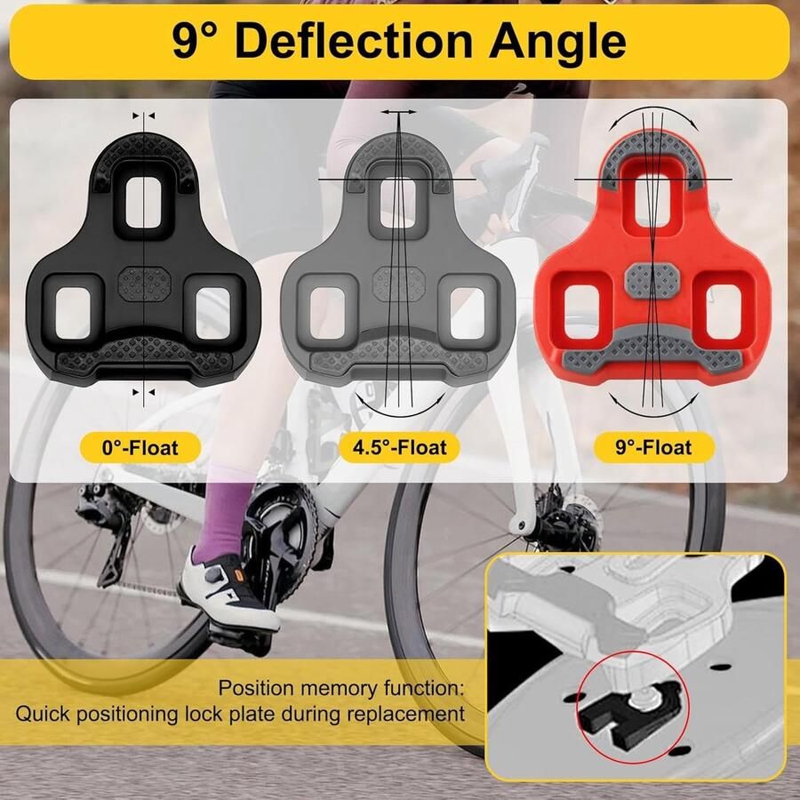 Bicycle wedges voor Look Keo pedalen 9° Pedal wedges voor 3 gaten Schroefset met positiegeheugen inclusief ringen en inbussleutel antislip TPU zool voor racefietsschoenen rood