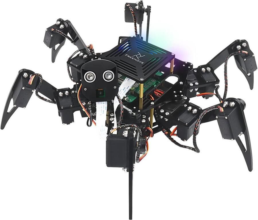 Big Hexapod Robot Kit for Raspberry Pi 5 4 B 3 B+ Zero 2 W Walking Self Balancing Face Recognition Ultrasonic Ranging App Control Camera Servo (Raspberry Pi NOT Included)