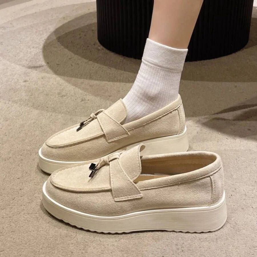 Bij Avoir Dames Loafers Dames schoenen Loafers yacht Instappers Dames Moccasins Beige