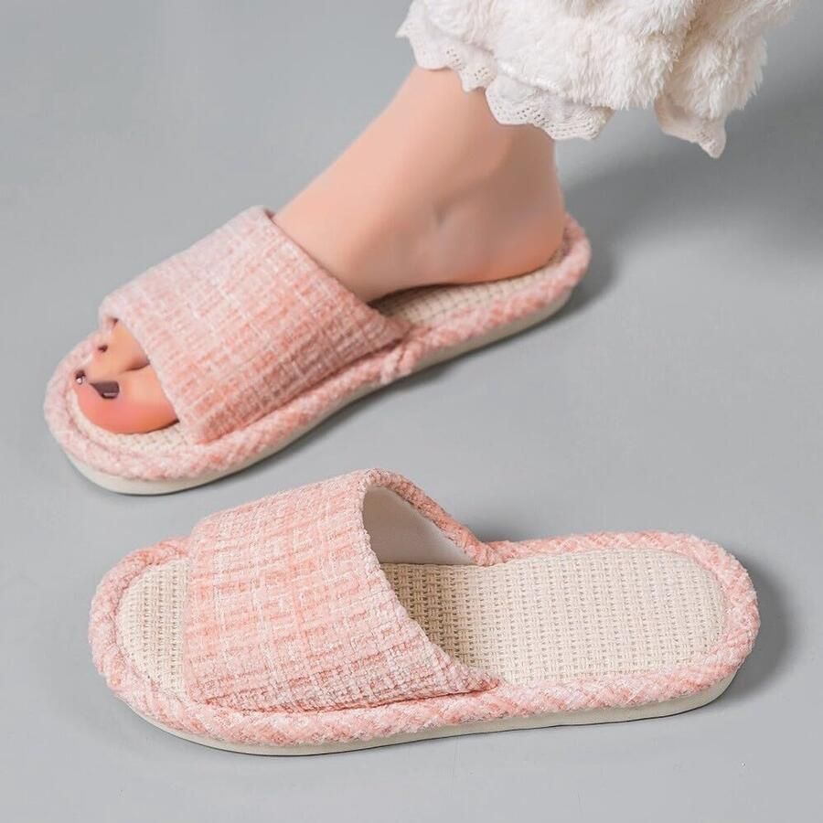 Binnenpantoffels van katoenvlas s- en herencasual zachte antislip open teen dempende pantoffels