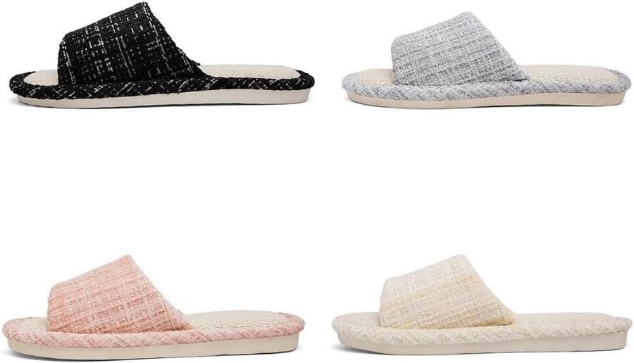 Binnenpantoffels van katoenvlas s- en herencasual zachte antislip open teen dempende pantoffels