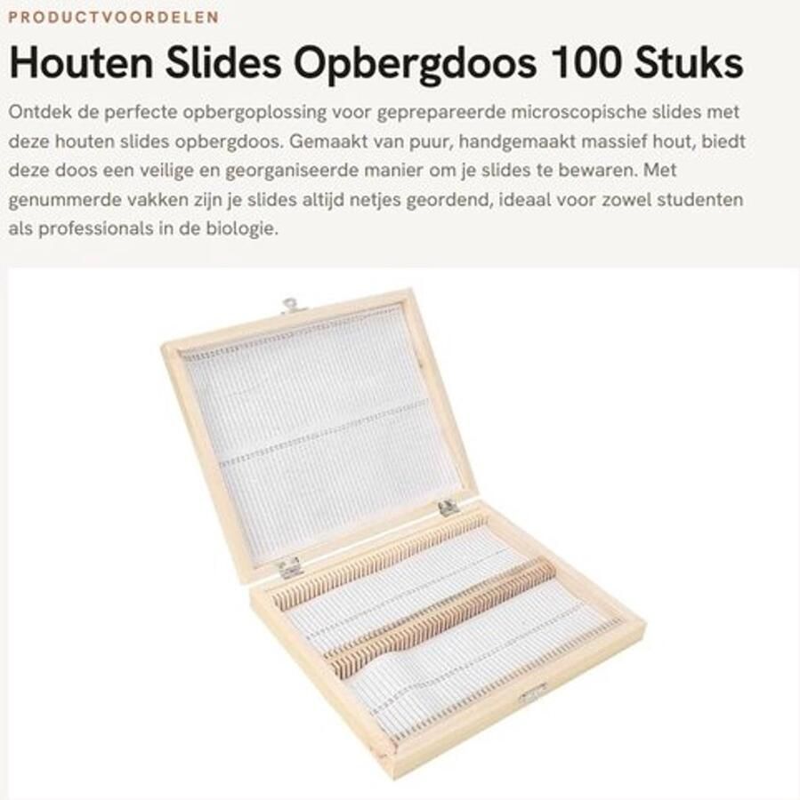 Biologie Dia Houten Opbergdoos 100 Stuks Genummerde Slots Compact Handgemaakt Milieuvriendelijk 22 8 × 18 8 × Objectglaasjes