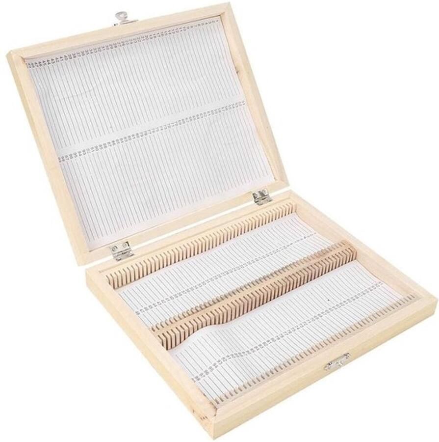 Biologie Dia Houten Opbergdoos 100 Stuks Genummerde Slots Compact Handgemaakt Milieuvriendelijk 22 8 × 18 8 × Objectglaasjes