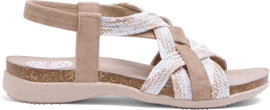 Biologische Lederen Sandalen Dames met Elastische Band Zandkleurig