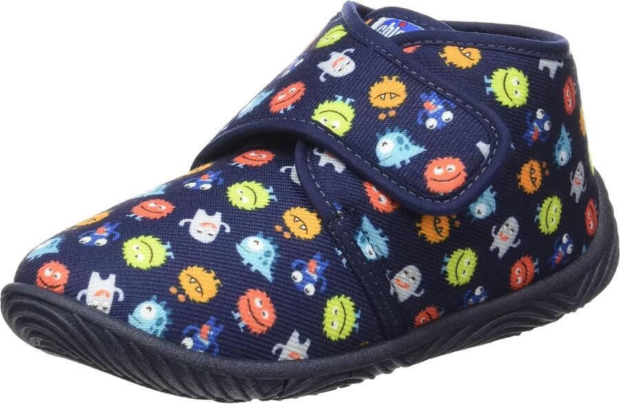 Blauwe jongens pantoffels met monsterprint