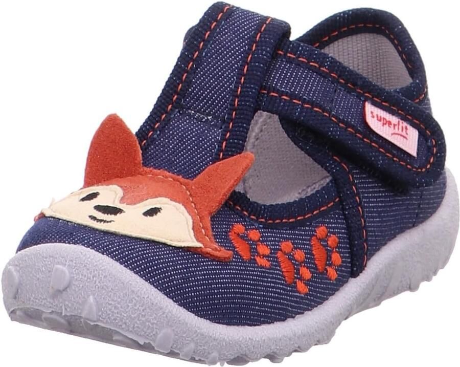 Blauwe jongens pantoffels met dierenprint en klittenband