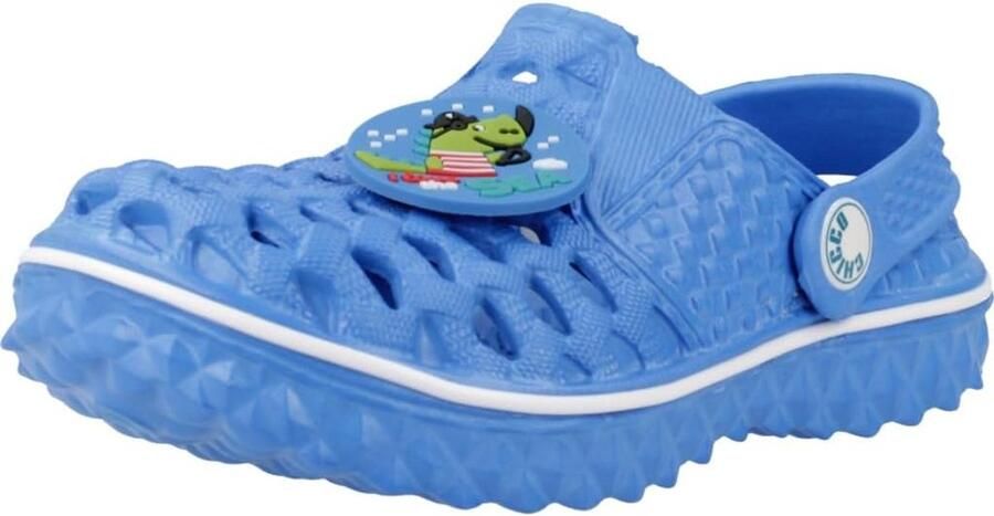 Blauwe jongens slippers met dinosaurus voor zee en zwembad