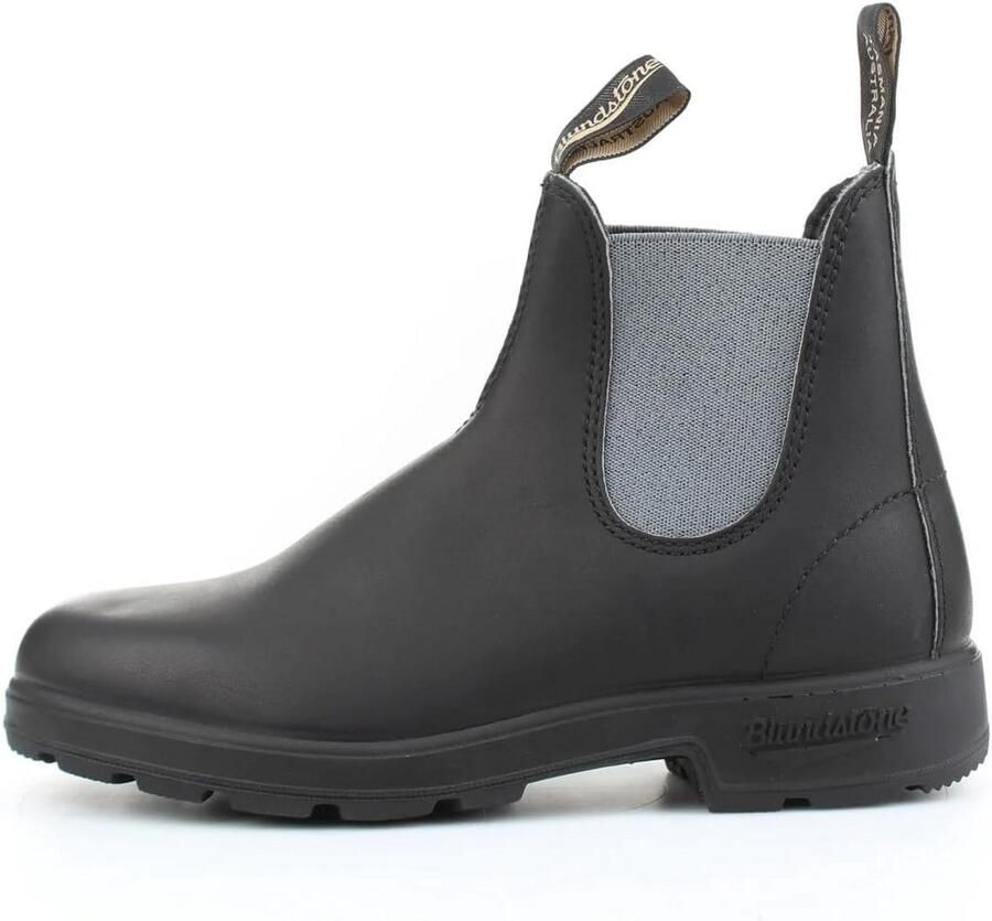 Blauwe Leren Enkellaarzen met Zwarte Details en Elastische Zijkant