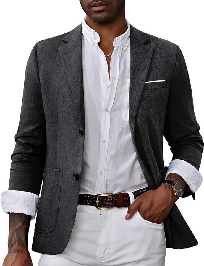 Blazer heren linnen colberts met gekerfde revers 2 knopen regular fit