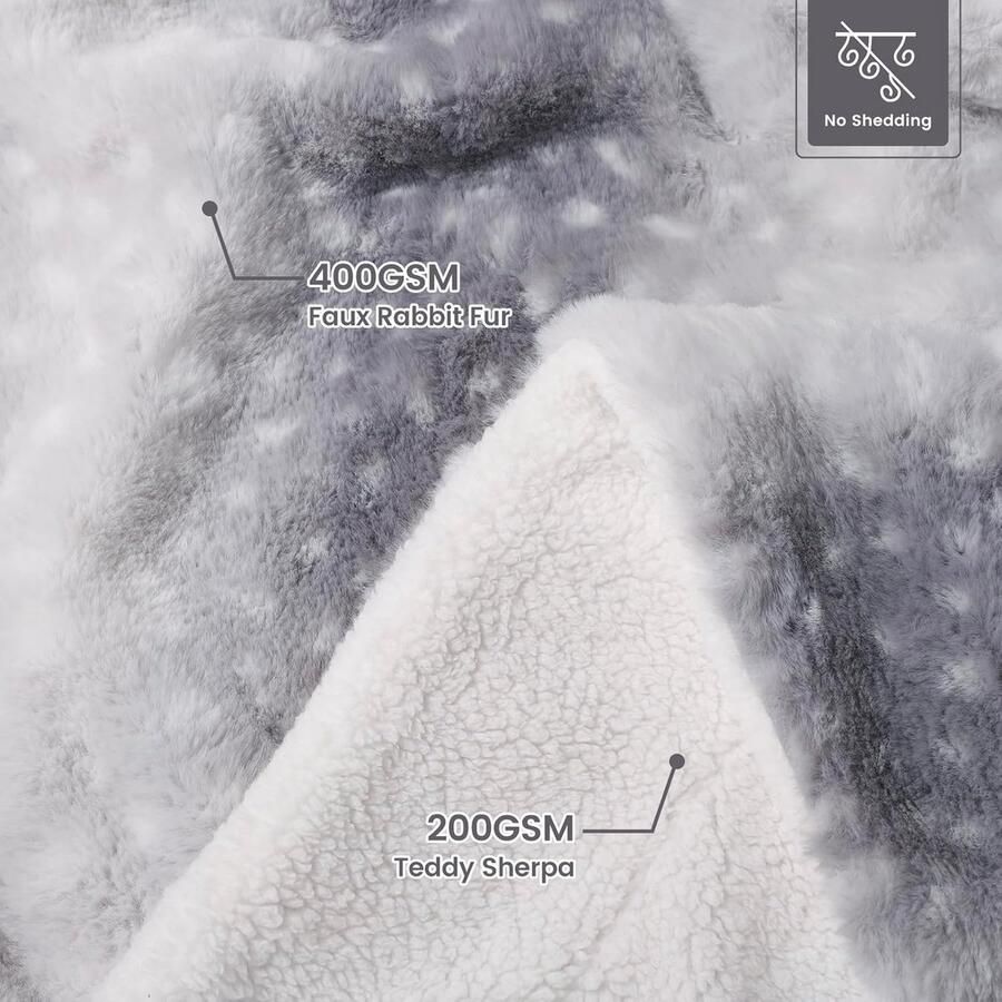 Bliss Luxury Faux Fur Throw Blanket Deer Print Non Shedding Reversible Sherpa Blankets Super Soft Fuzzy Thick Warm Throws Home Decor for Christmas Couch Bed Sofa Women (Grey 60x80 Inches)