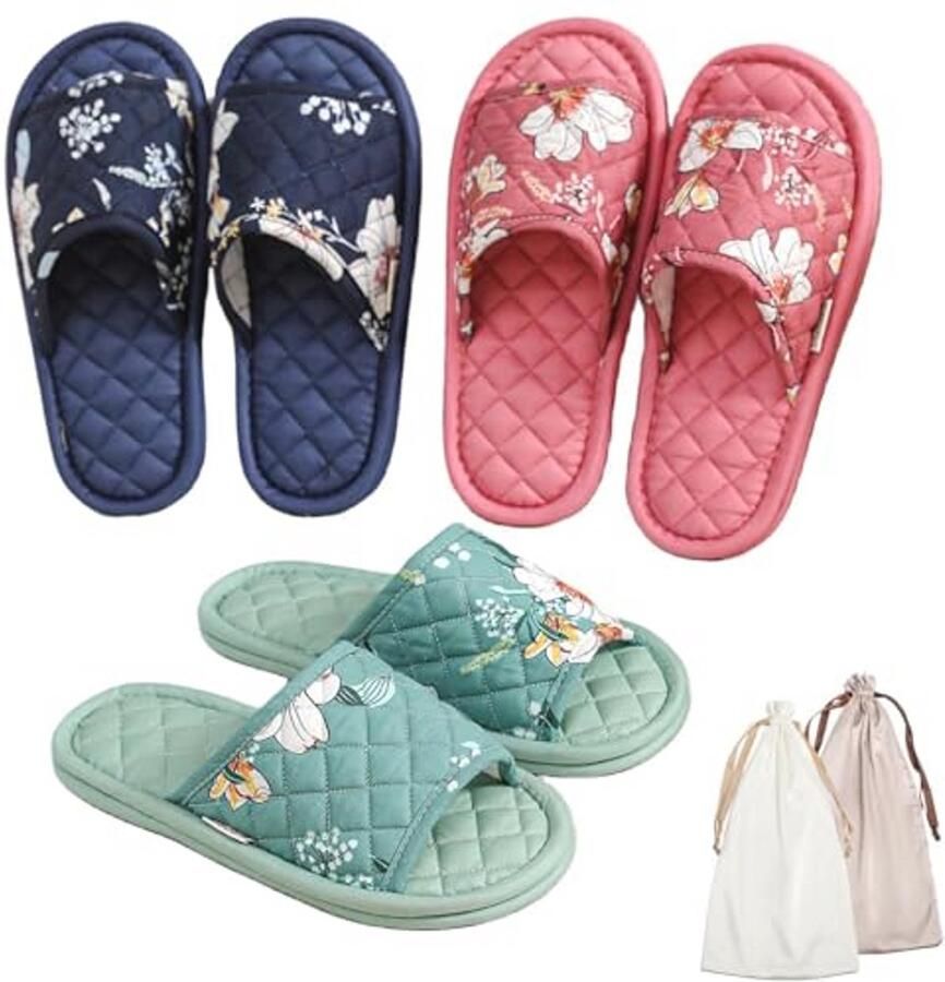Bloemen katoenen huispantoffels voor vrouwen Open teen indoor slippers comfortabele en wasbare opvouwbare gastreizen