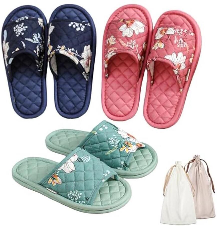 Bloemen katoenen huispantoffels voor vrouwen Open teen indoor slippers comfortabele en wasbare opvouwbare gastreizen