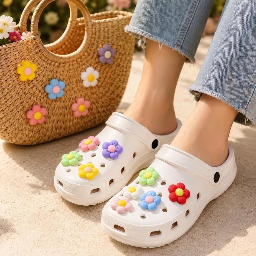 Bloe schoenbedels 30 stuks kleurrijk 27 x 26 mm en 21 mm resin decoratie voor clogs en sandalen ShopVlot