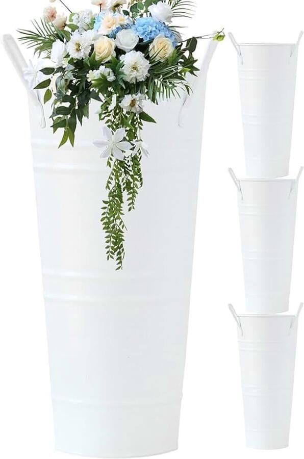 Bloemenvaas 4 Stuks Rustieke Hoge Gegalvaniseerde Decoratieve Vazen Bloemenhouder met Handgreep Geschikt voor Keukentafel Huisingang Slaapkamer Woonkamer en Feest