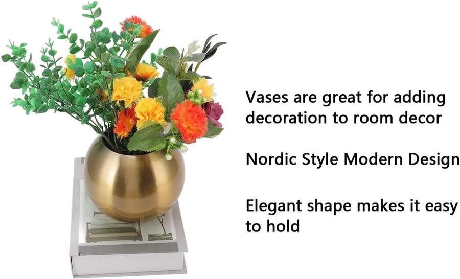 Bloemenvaas voor woondecoratie ronde vaas roestvrij stalen vaas decoratie voor woonkamer kleine bloemenvaas ornament woonkamer kantoor tafeldecoratie(goud)