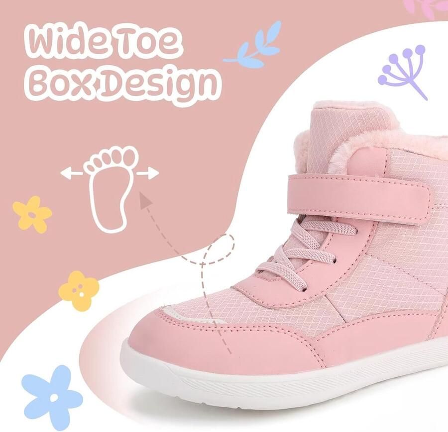 Blotevoetenschoenen voor kinderen en warm gevoerd winterschoenen outdoor winterlaarzen sneeuwlaarzen met klittenbandsluiting brede teenbox