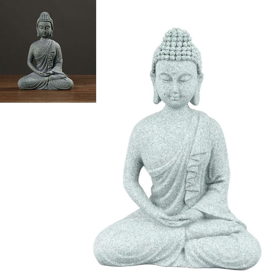 Boeddha Beeldje voor Binnenhuis Zittende Meditatie Sculptuur Zen Ornament voor Bureau Woonkamer Tafelblad