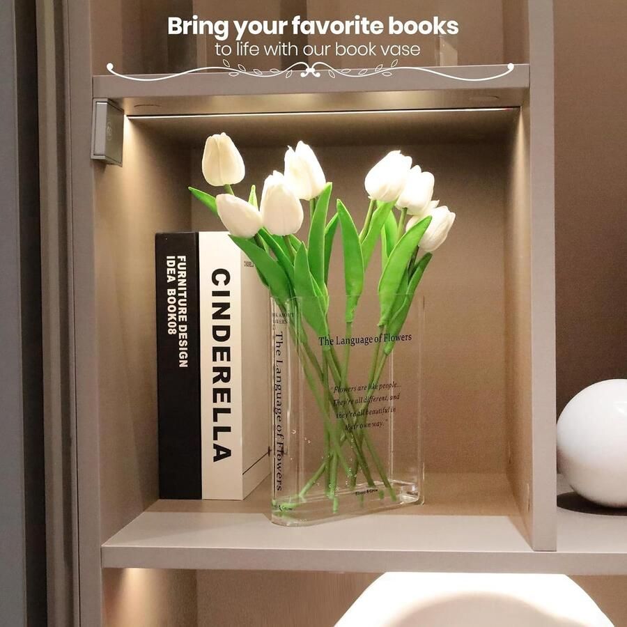 Boekvaas voor bloemen woondecoratie decoratieve acryl heldere vaas met artistieke en culturele smaak voor thuis en op kantoor creatieve geschenken voor boekenliefhebbers. (transparant)
