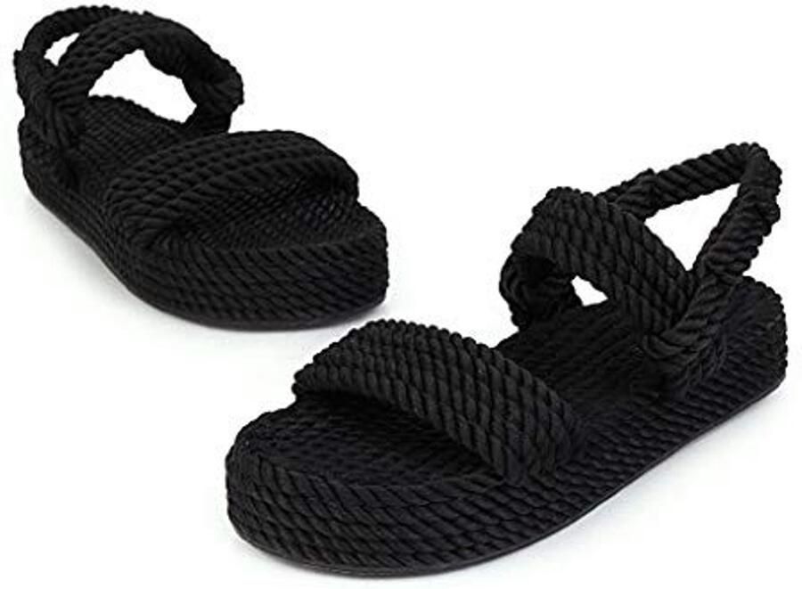 Bohemian Sandalen Platform met open teen Zwart