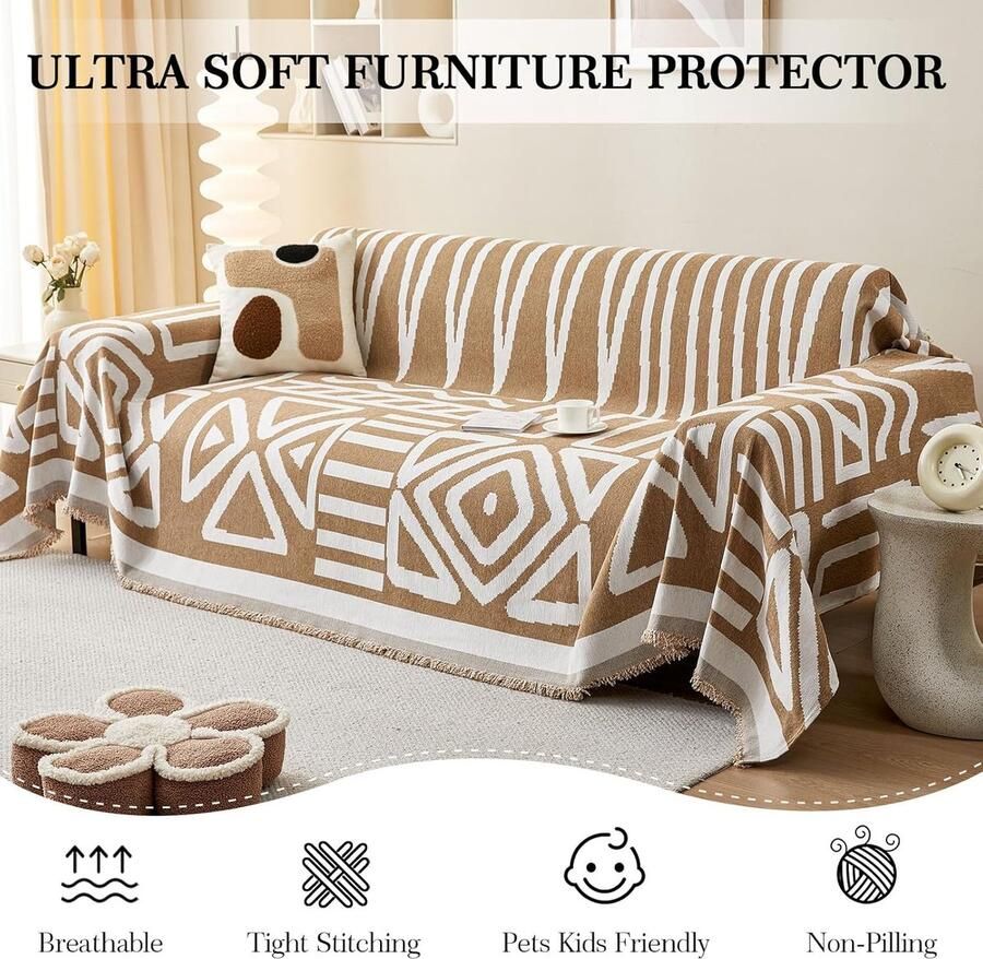 Boho bankhoes voor 2- 3- en 4-zits chenille AB-zijhoes voor hoekbank bescherming voor alle seizoenen bankbeschermer loveseat futonhoes L-vormige bankhoes