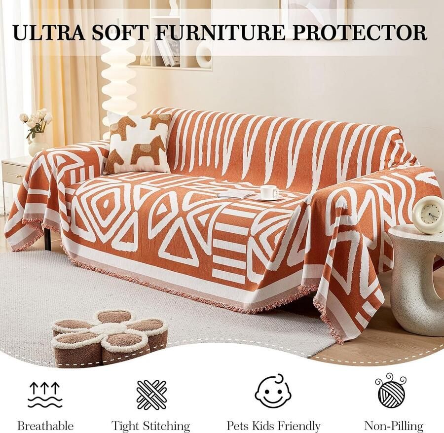 Boho bankhoes voor 2- 3- 4-zits chenille AB-zijhoes voor hoekbank bescherming voor alle seizoenen bankbeschermer loveseat futonhoes L-vormige bankhoes met kwastje