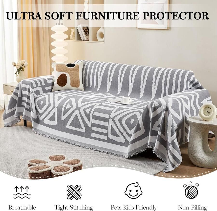 Boho bankhoes voor 2- 3- 4-zits chenille AB-zijhoes voor hoekbank bescherming voor alle seizoenen bankbeschermer loveseat futonhoes L-vormige bankhoes met kwastje