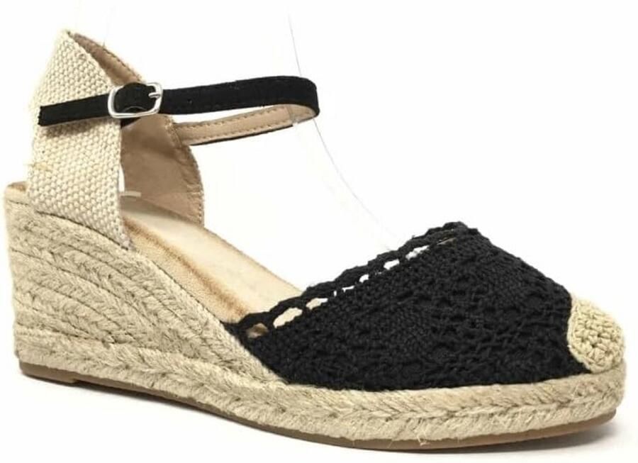 Boho Chic Espadrilles voor Dames Platform Jute Damessandalen met Kant en Enkelriem