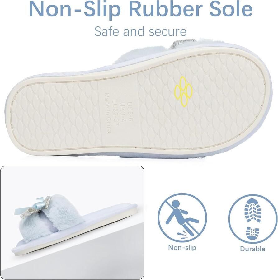 Boog pantoffels voor vrouwen met geheugenschium open teen fuzzy huis pantoffels binnen buiten anti-skid zachte verjaardagsgeschenken voor vrouwen moeder