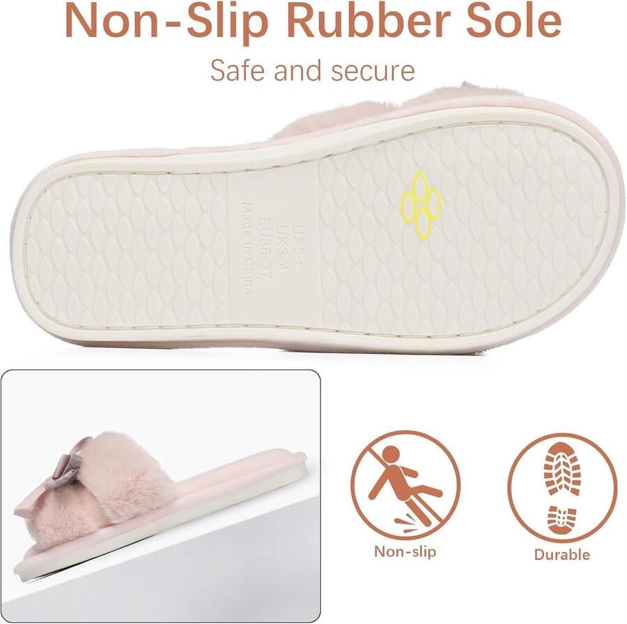 Boog pantoffels voor vrouwen met geheugenschium open teen fuzzy huis pantoffels binnen buiten anti-skid zachte verjaardagsgeschenken voor vrouwen moeder