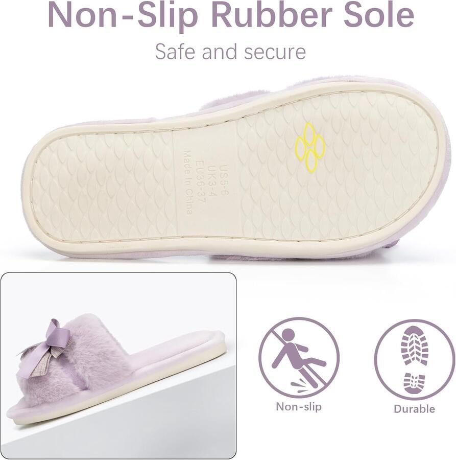 Boog pantoffels voor vrouwen met geheugenschium open teen fuzzy huis pantoffels binnen buiten anti-skid zachte verjaardagsgeschenken voor vrouwen moeder