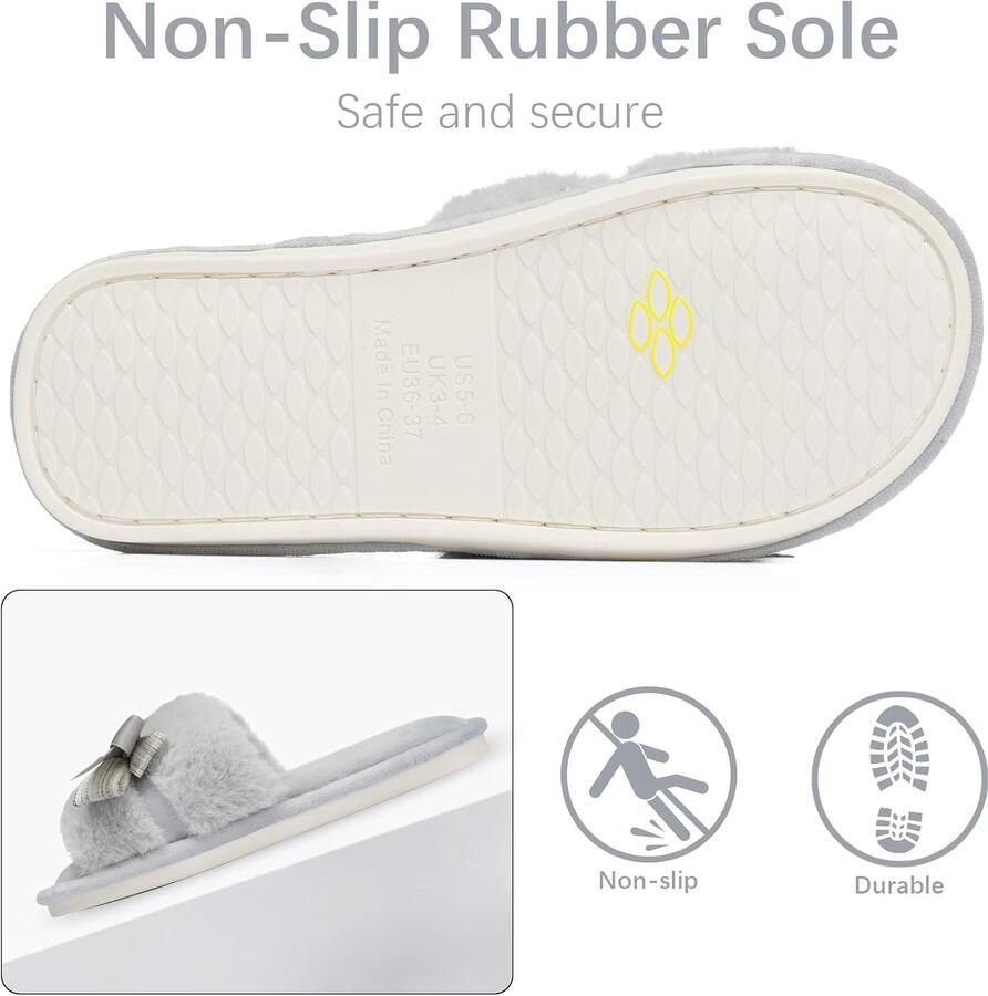 Boog pantoffels voor vrouwen met geheugenschium open teen fuzzy huis pantoffels binnen buiten anti-skid zachte verjaardagsgeschenken voor vrouwen moeder