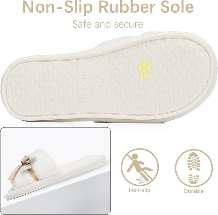 Boog pantoffels voor vrouwen met geheugenschium open teen fuzzy huis pantoffels binnen buiten anti-skid zachte verjaardagsgeschenken voor vrouwen moeder