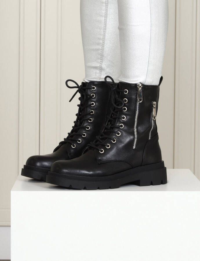Boot Lizz Zwart Zilver 39 Veterboots Dames Twinkels