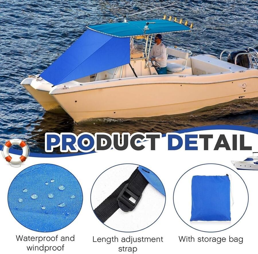 Boot T Top Boot T Top Bow Shade 600D Oxford Stof Waterdichte Winddichte Hoes 6x7.5ft Zonnescherm voor Varen Strandreizen en Kamperen (8' X 9 5')
