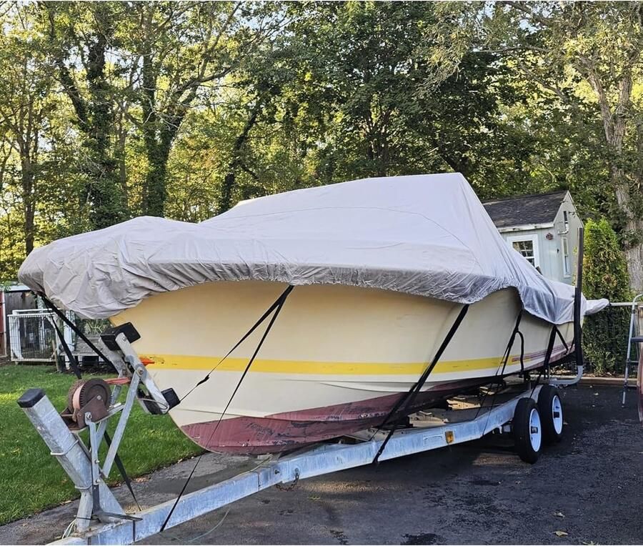 Bootafdekking uv- en regenhoes voor boot V-type 14-16FT van Oxford-weefsel 600D grijs waterdicht en uv-bestendig voor buiten