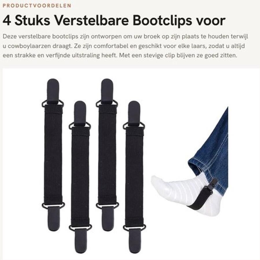 Bootclips 4 Stuks Verstelbare Riemen Elastische Motorlaarzen Stijgbeugels Zwart Stevige Clip Broekriemen