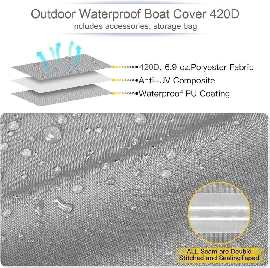 Boothoes robuust 420D in marine-kwaliteit bootaccessoires 518- waterdicht Oxford-weefsel met uv-bescherming Runabout jumboboot speedboot visboot skiboot grijs