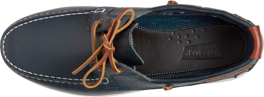 Bootschoenen voor heren echt leer zeilschoenen platte mocassins met lederen vetersluiting in donkerblauw en bruin 2 eye-bootschoenen