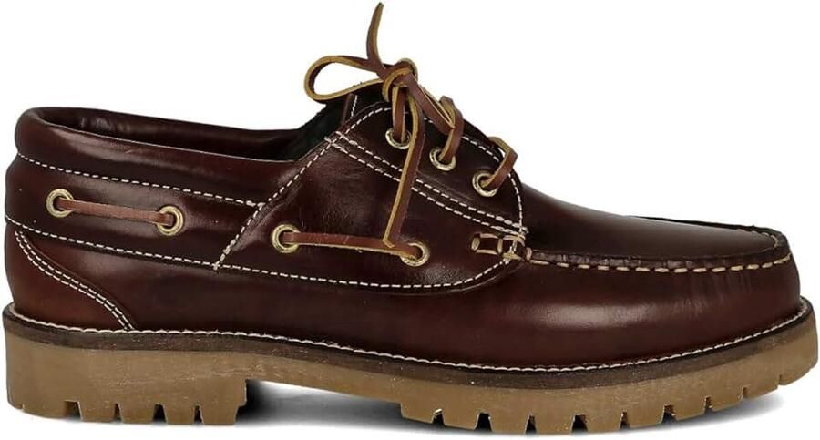 Bootschoenen voor Heren Mocassins 3-ogen Klassieke Veterschoenen. Geoliede Seahorse Leder. Rubberen Zolen. Lederen veters. Bruin Blauw en Zwart