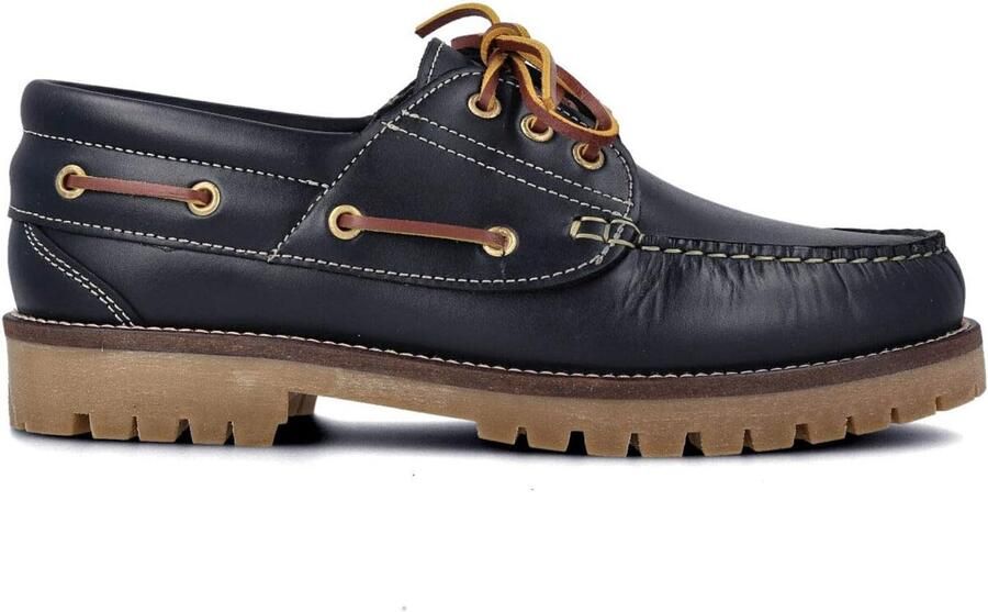 Bootschoenen voor Heren Mocassins 3-ogen Klassieke Veterschoenen. Geoliede Seahorse Leder. Rubberen Zolen. Lederen veters. Bruin Blauw en Zwart