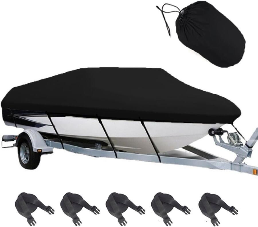 Bootspersenning afdekzeil 518 rubberen boot 420D Oxford-weefsel met opbergtas voor v-romp roeiboot visboot (17-19 ft zwart)