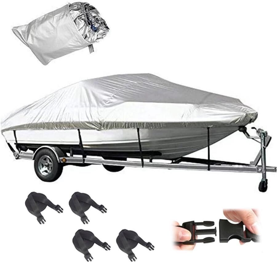 Bootspersenning afdekzeil bootzeil Persenning rubberboot 420D Oxford-weefsel met opbergtas voor v-romp roeiboot visboot (zilver) (11-13 ft: x