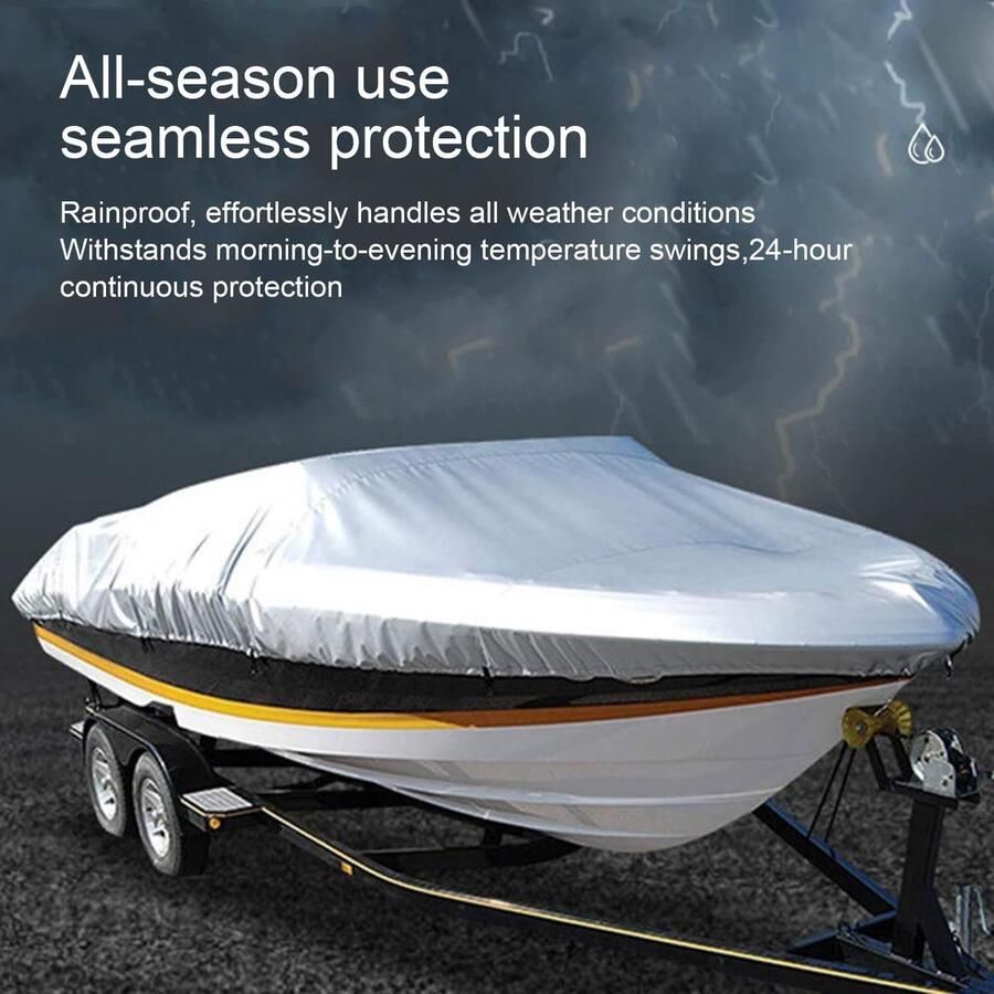 Bootspersenning afdekzeil bootzeil Persenning rubberboot 420D Oxford-weefsel met opbergtas voor v-romp roeiboot visboot (zilver) (11-13 ft: x